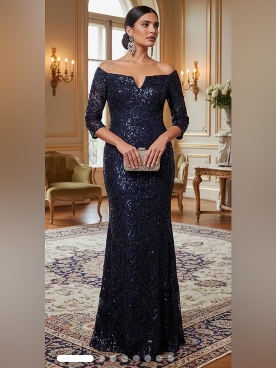 Xscape Dresses & Skirts - Xscape Off The Shoulder Gown Size 16W NWT. Navy. Runs small. Sequin & Soutache.